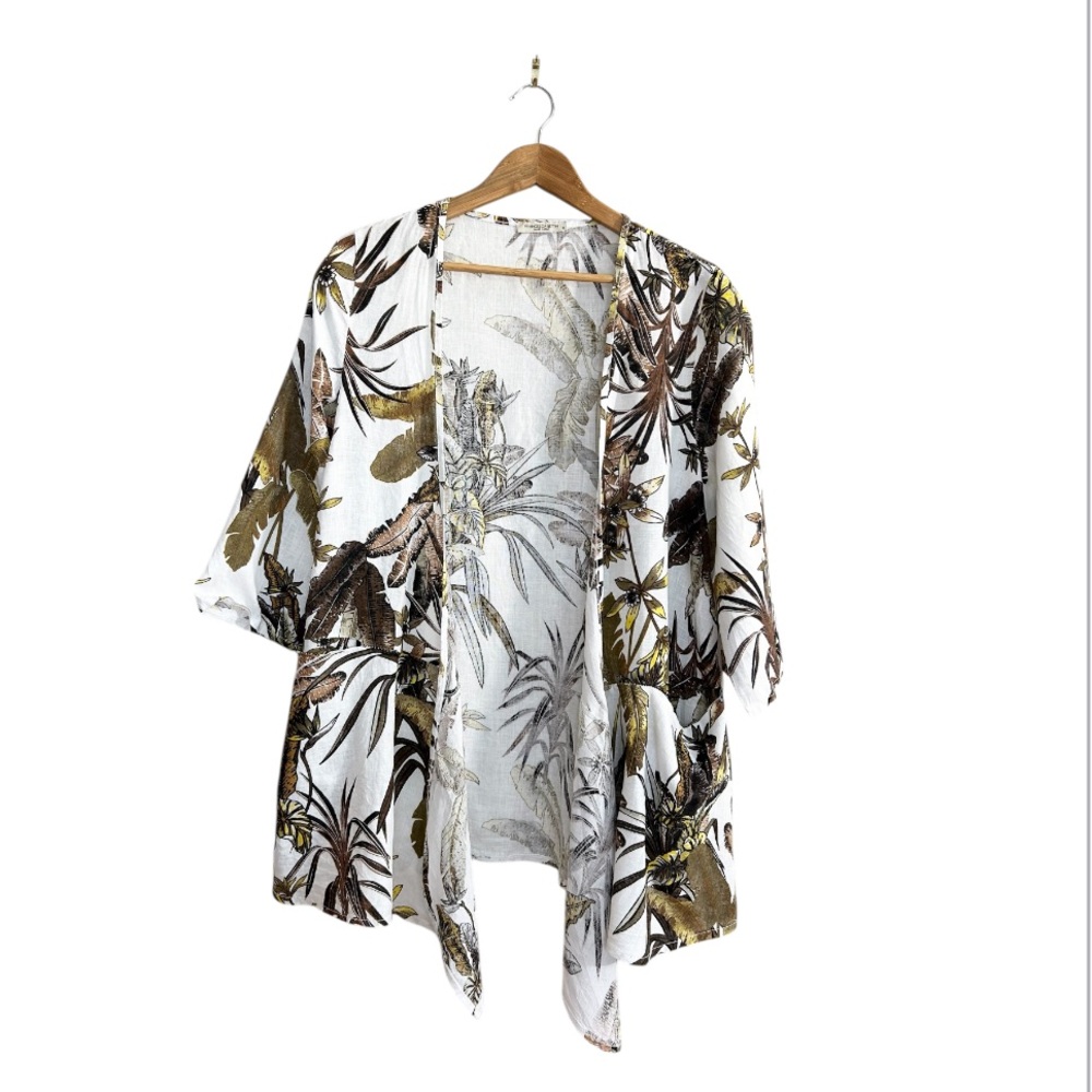 Francesca Bettini Tropical Print Linen Kimono Cardigan - Picture 2 of 14